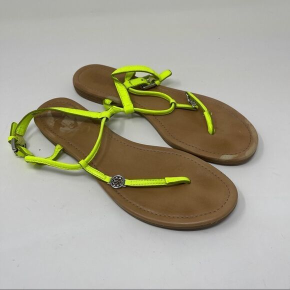 Coach Shirley Sandals Yellow T-Strap Leather Flip Flops Women's 8.5B Green - Picture 1 of 9